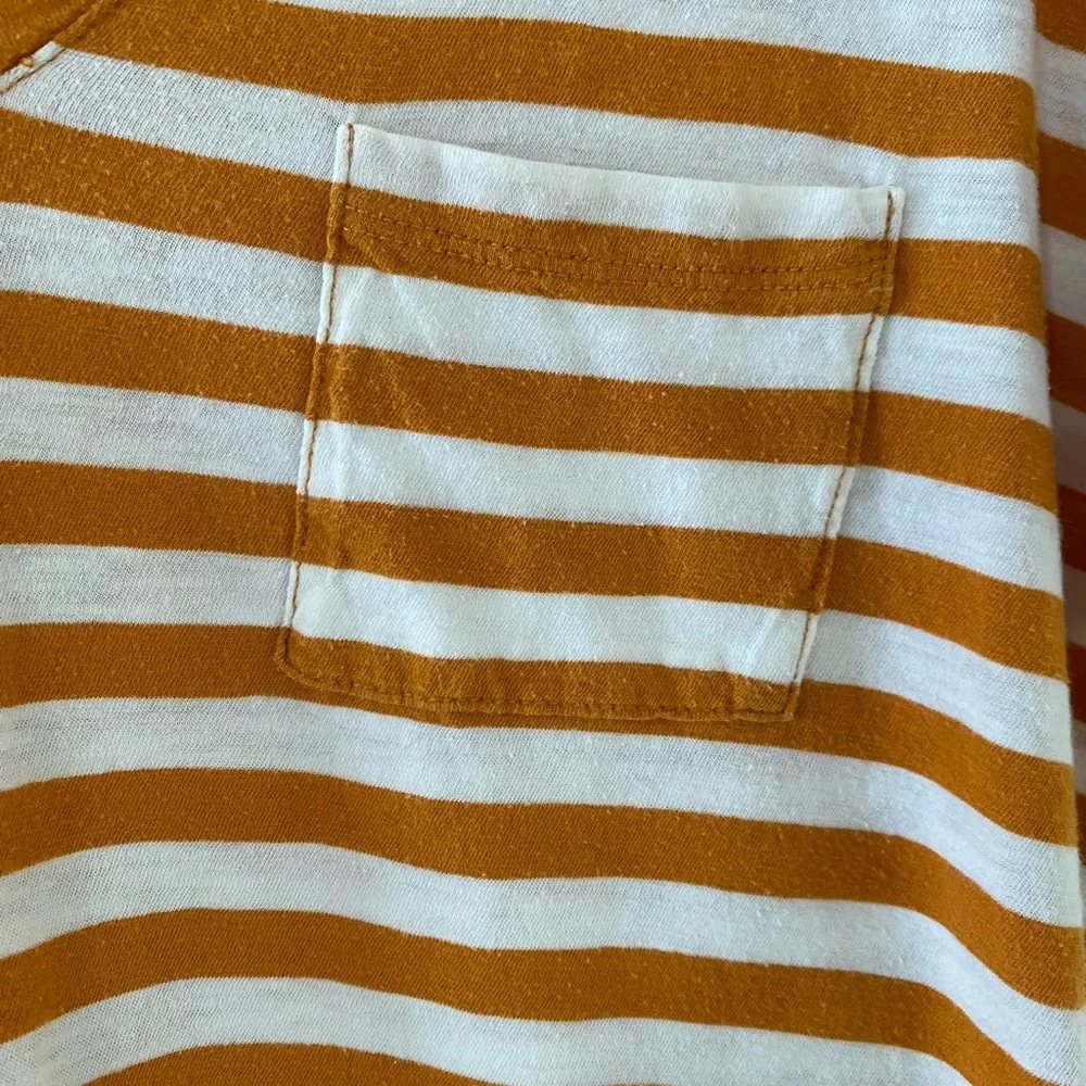 Madewell White & Mustard Striped V-Neck Pocket Tee 100% Cotton t-shirt Medium - Picture 3 of 5